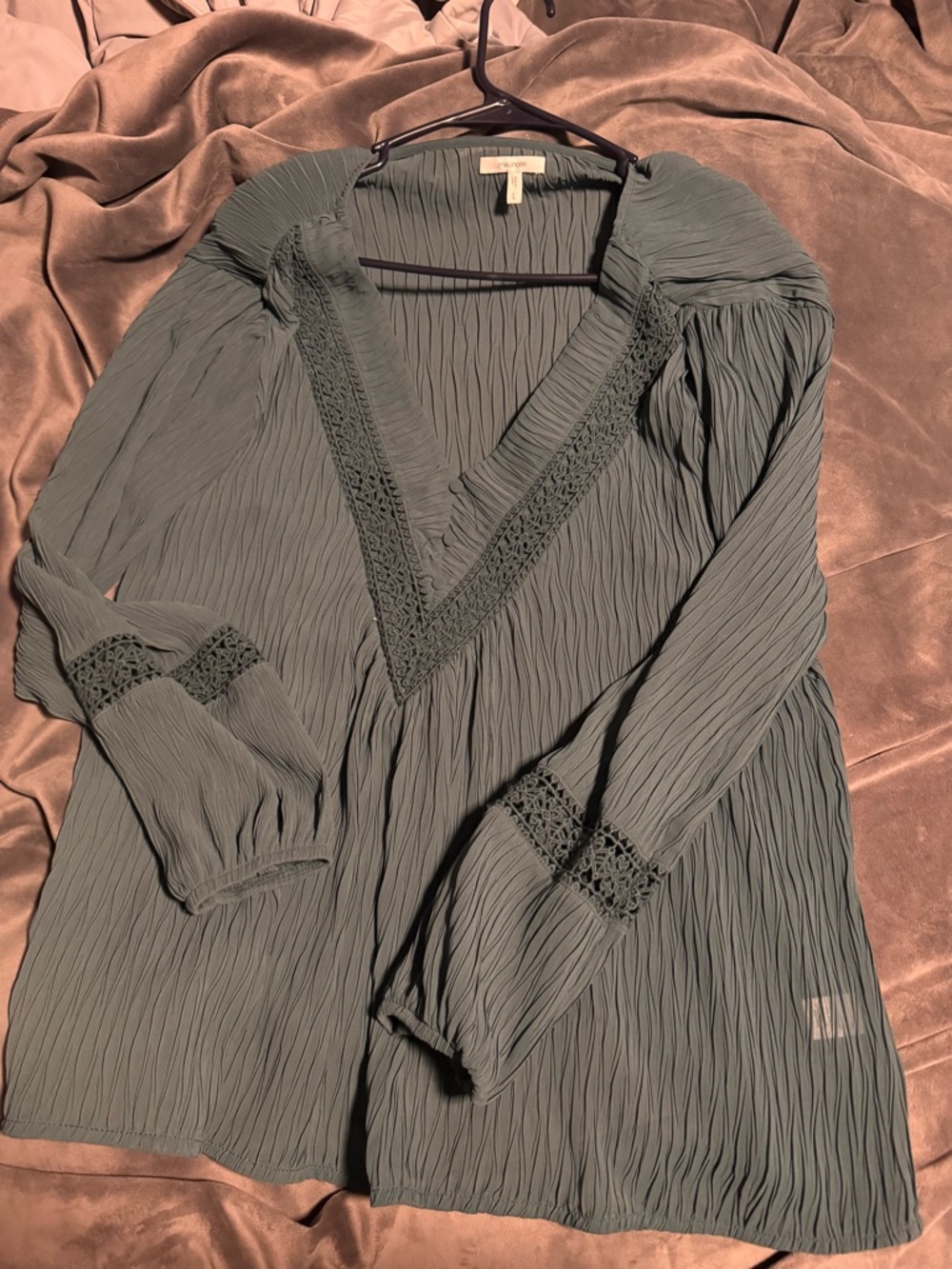 Maurices Olive-Green Pleated V-Neck Tunic